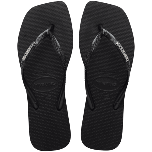 Women's Slim Square Logo Metallic Flip Flops